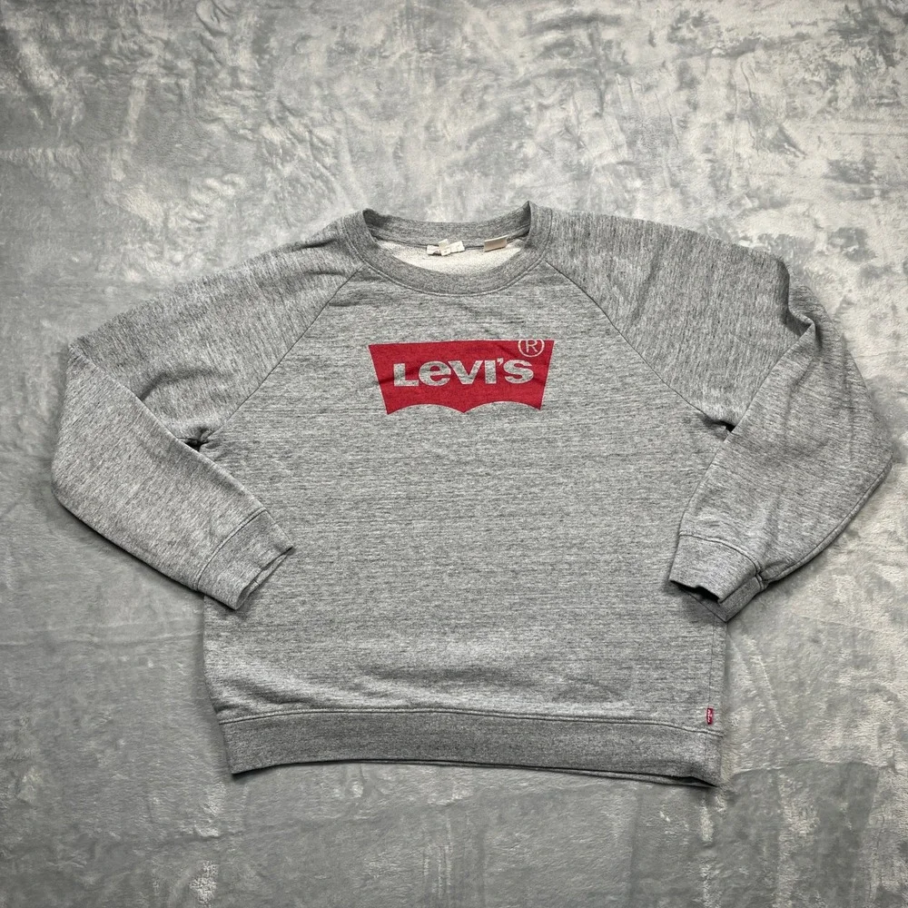 Levi's Batwing Logo Sweatshirt Mens Medium Grey‎ Pullover Raglan Sleeve